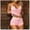 *Pink, variant on Women's 2-Piece Lace Sleepwear Set, V Neck Cami with Built-in Bra and Color Block Waist Shorts, Soft Loungewear Pink,Women's Plus XXL