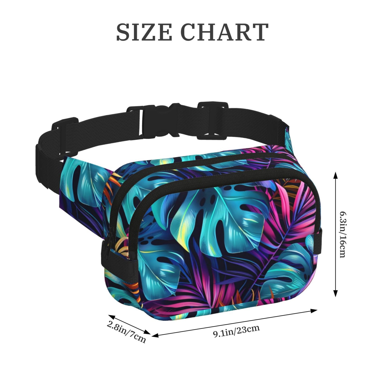 Picia Colorful Tropical Leaves Print Square Double-Layer Waist Bag Mini Adjustable Waist Belt Bag Exercise Running Travel Hiking