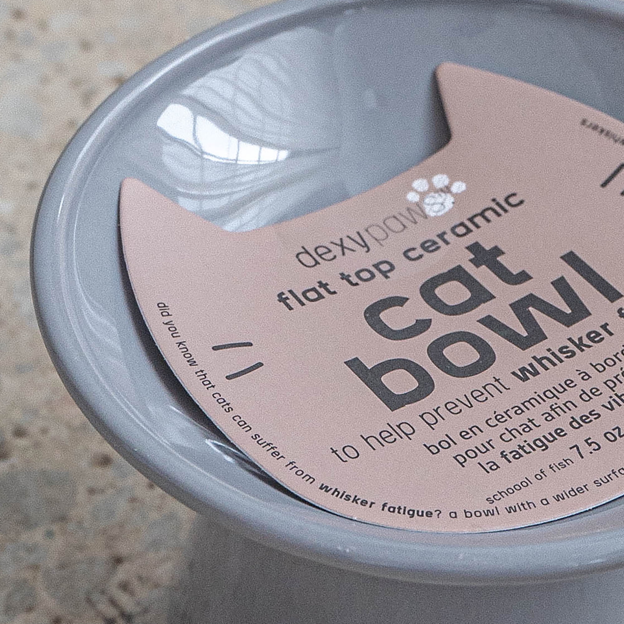 Dexypaws: Flat Top Ceramic Cat Bowl - Grey - 7.5oz, Pet Feeding Dish, Meals, Food & Water, Raised Ergonomic Height, Whisker Friendly, Stylish Design
