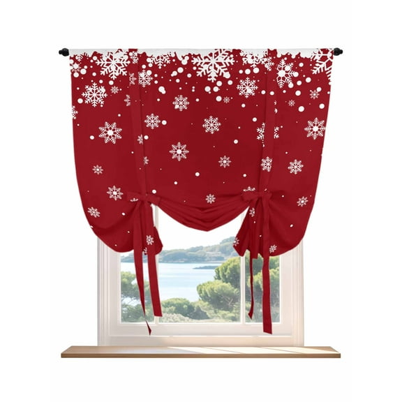 Red Snowflake Christmas Tie Up Curtains for Windows 54 Inch Length Balloon Curtains Kitchen Adjustable Balloon Window Shade White Snowflake Winter Tie Up Valance Bathroom Curtain Window 42"x54"
