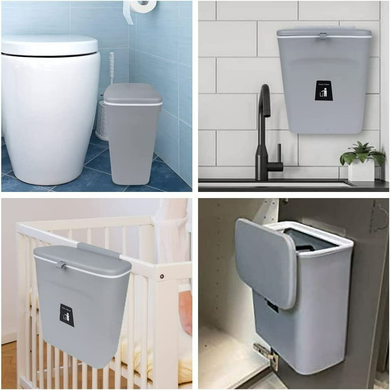 Hanging Trash Can with Lid - Wattne 2.4 Gallon Kitchen Compost Bin for  Under Sink, Plastic Wall-Mounted Garbage Can, Small Kitchen Garbage Can, Small  Trash Can with Lid for Cupboard, Countertop 