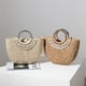 thumbnail image 4 of Qarigey Bolsos de mano de mimbre de media luna para mujer, bolsos de mano Vintage de mimbre tejido para verano, concha de playa, estilo bohemio, bolso de Bolsas de mensajero y de hombro Color café Qarigey AP018527-01, 4 of 6