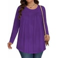 thumbnail image 3 of Womens Plus Size Tops Long Sleeve Shirts Pleated Crew Neck Tunic Casual Loose Dressy Blouse Shirts, 3 of 4