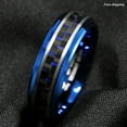 thumbnail image 2 of Tungsten Rings for Men Wedding Bands for Him 8mm Black and Blue Carbon Fiber, 2 of 5