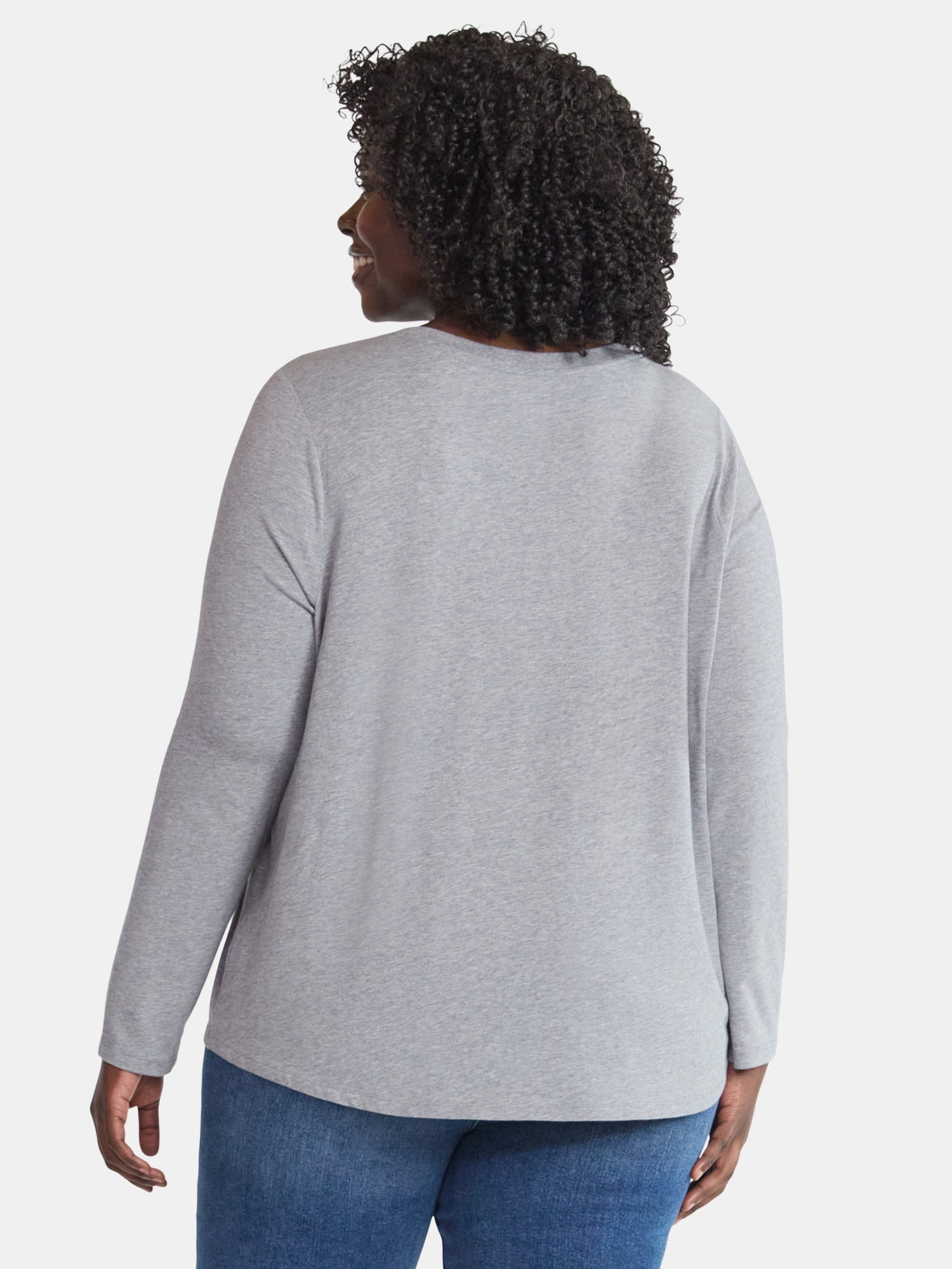 (3 Pack) Terra & Sky Women's Plus Size V-Neck Tee with Long Sleeves, Sizes 0X-5X
