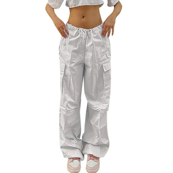 EDFBUYKRS Female Women Pants Casual Cargo Pants Women Camo White Women's Plus Size Tethered Straight Cargo Pants Straight Wide Leg Loose Casual Trousers L