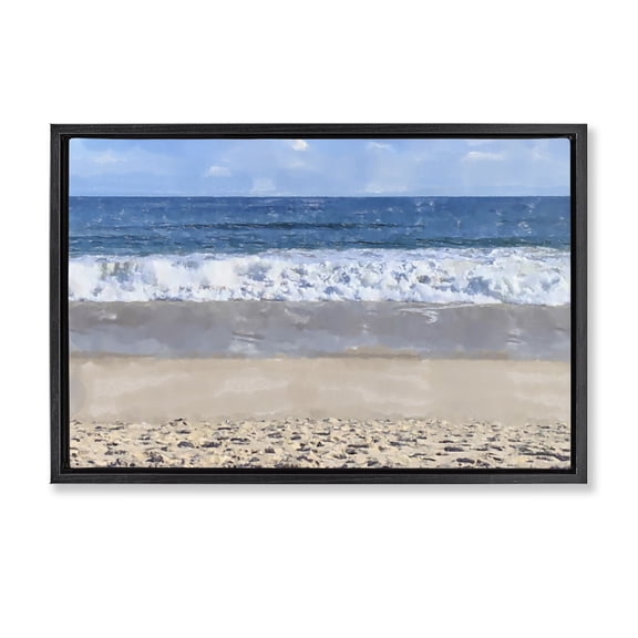 Stupell Industries Sunny Beach Day Coast Beach Painting Black Floater Framed Canvas Art Print Wall Art, 25 x 17