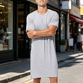 thumbnail image 2 of OVAFBAU Mens Robes Bathrobes Casual Summer Short Sleeve Crew Neck Thin Pocket Robe Sleepwear, 2 of 9