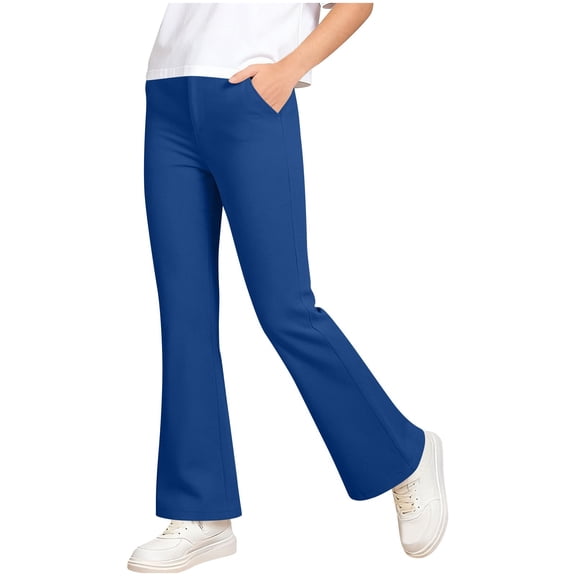 SAWOBUUN Girls' Flare Pants High Waist Casual Casual Bell Bottom Trousers School Uniform Pant with Pockets