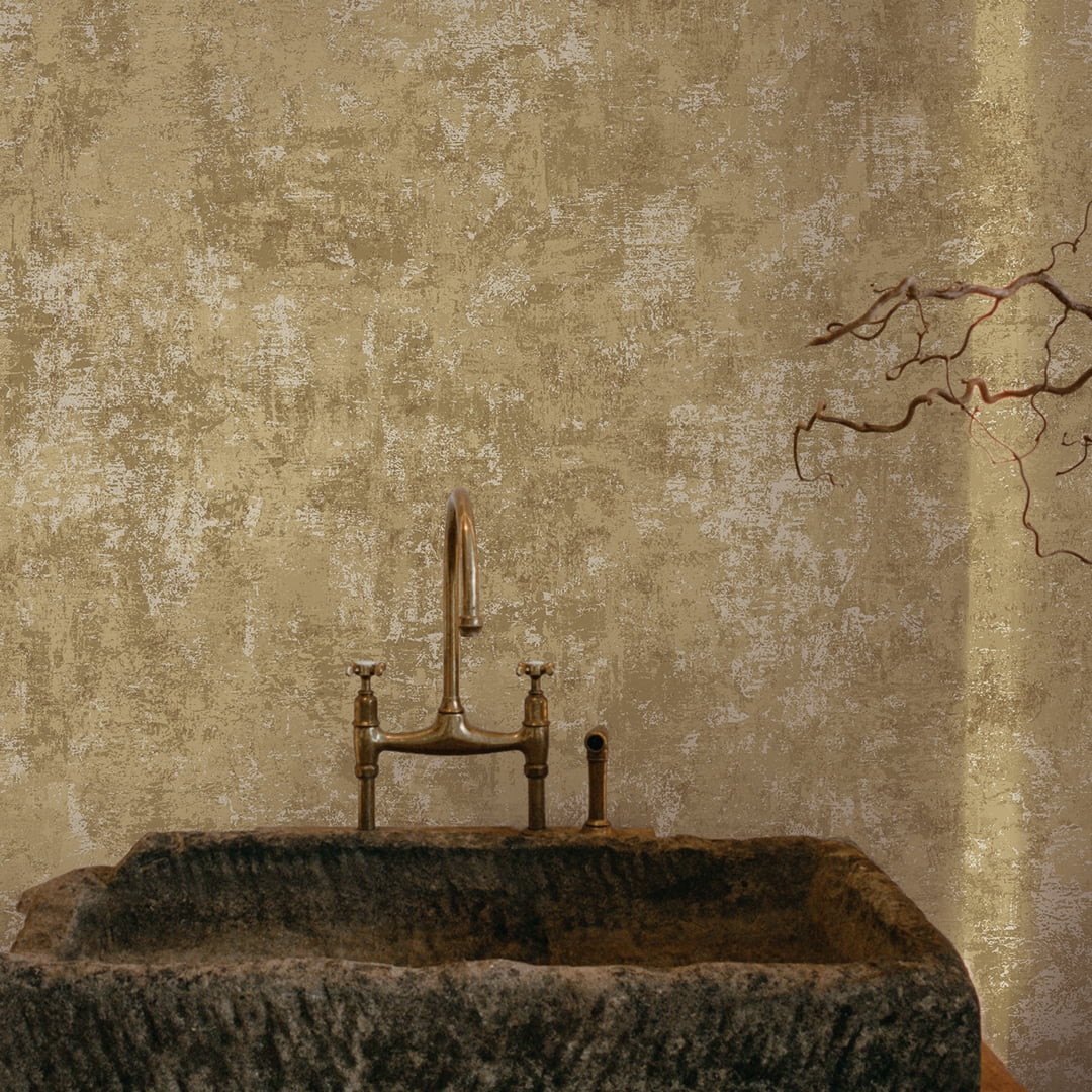 Tempaper Distressed Gold Leaf Metallic Gold Peel and Stick Wallpaper, 20.5" x 16.5'