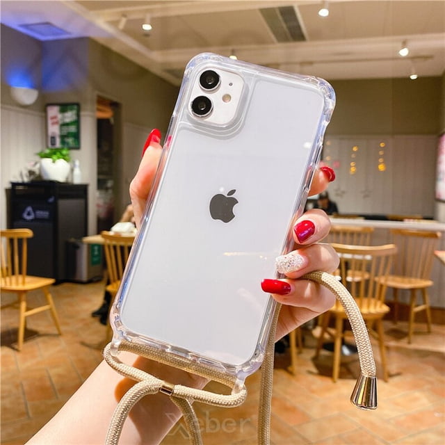 Funda transparente con correa de cordón para iPhone 13 14 Pro Max 12 11 XR X XS Mini 6S 7 8 Plus SE, funda acrílica a prueba de golpes Tan Jianjun unisex