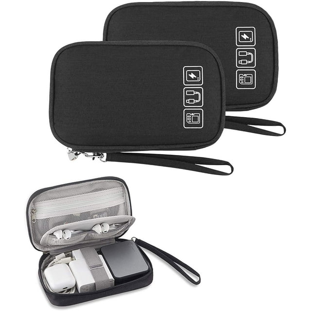 2PCS Electronic Organizer, Small Travel Cable Organizer Bag Pouch Portable Electronic Accessories All-in-One Storage Multifunction Case for Cable, Cord, Charger, Hard Drive, Earphone, USB,SD Card