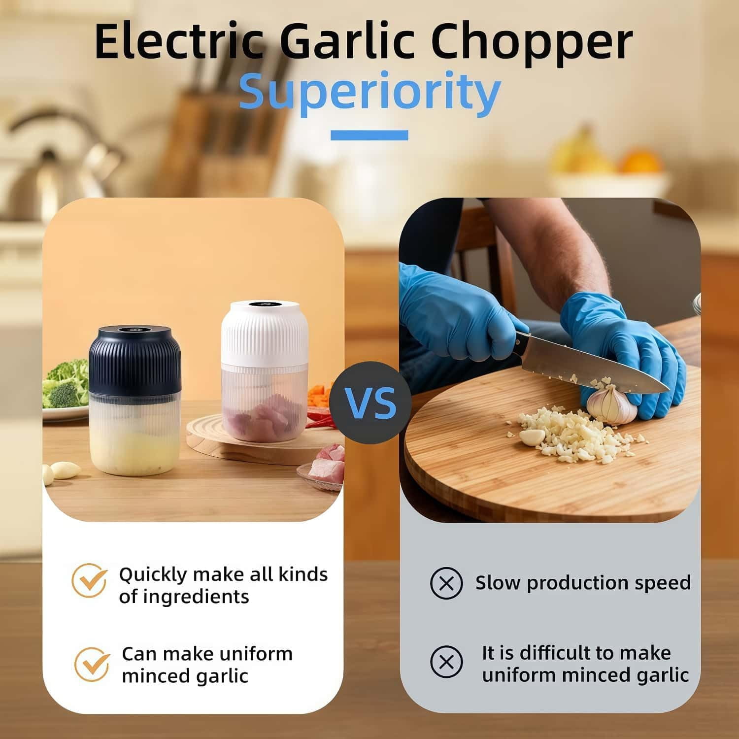 Electric Garlic Chopper | Mini Portable Vegetable Cutter Multifunctional Food Processor for Home Kitchen, Ideal for Garlic, Vegetables, Spices, and Meat（White）
