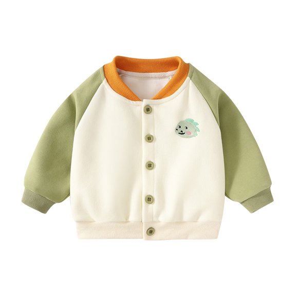 Varsity Jacket for Girls Boys Baseball Bomber Jacket Fall Winter Windbreak Coat Kids Colorblock School Uniform (1-2T, Green)