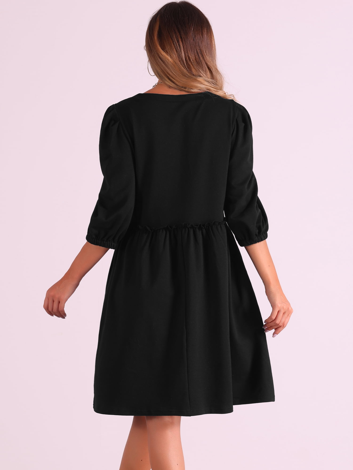 DARING DIVA Casual Scoop Neck Pocket Babydoll Dress S Black