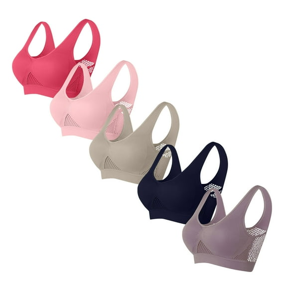 Sujetador de poliéster para mujer, ropa interior de uso diario, de talla grande, sin aros, de color liso, 5 piezas