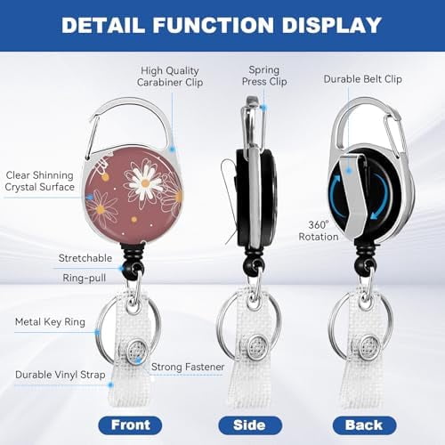 2 Pack Flower ID Badge Holder with Heavy Duty Retractable Reel Keychain for WomenStudents,Teachers, Nurses, Office Use 9