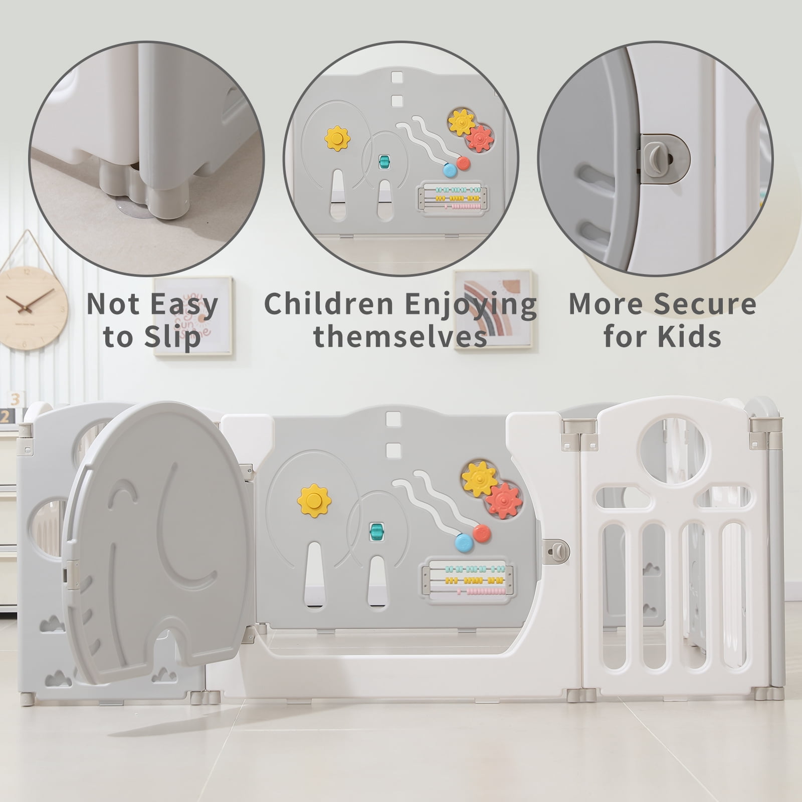 Kids and Toddlers' Playpen,Kids Activity Center Safety Play Yard for Indoor&Outdoor,Portable,Plastic,Grey&White,14 Panels