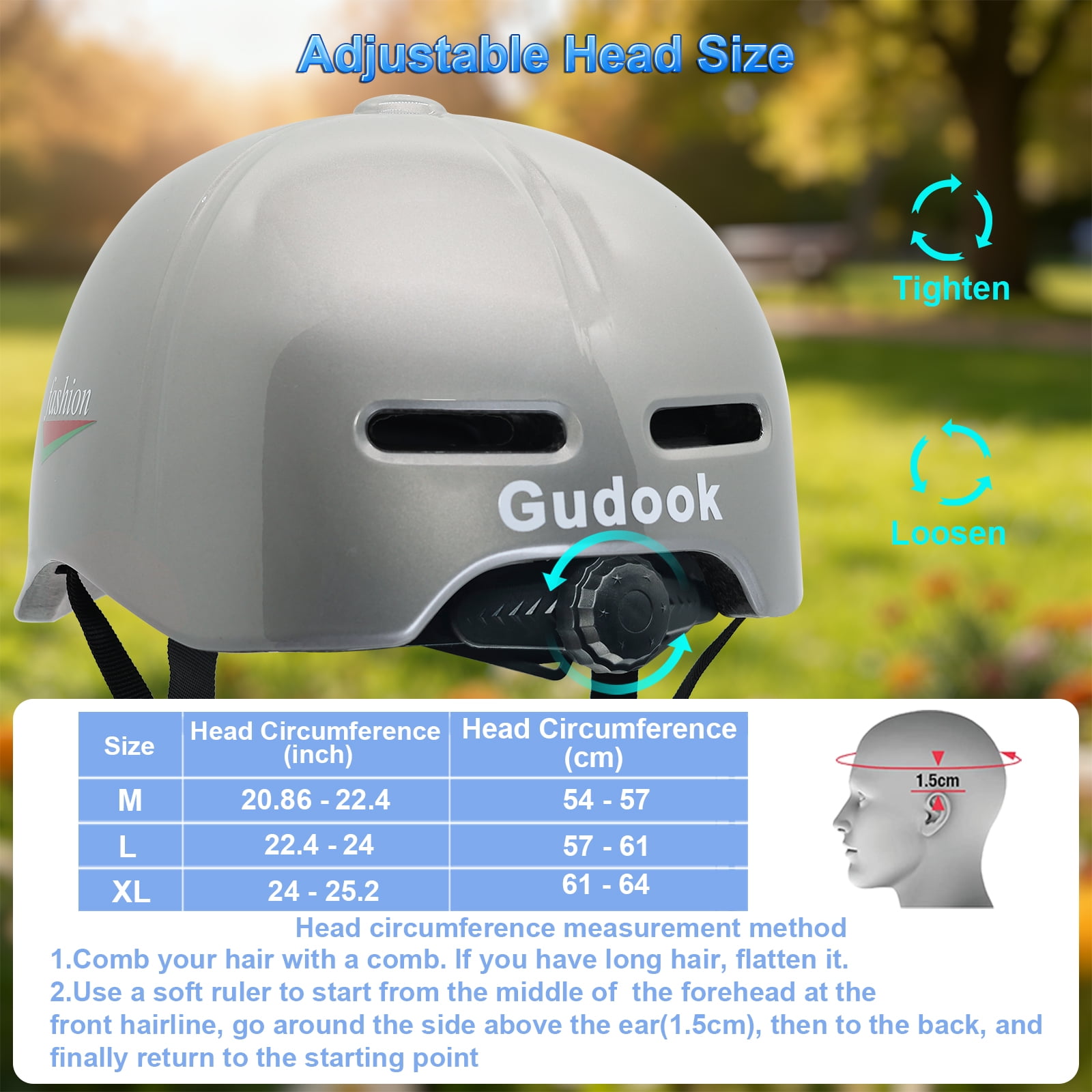 Adult bicycle helmet, unisex - comfortable, lightweight, adjustable baseball cap style cycling helmet, suitable for urban commuting, road cycling, rollerblading, and scooter riding.