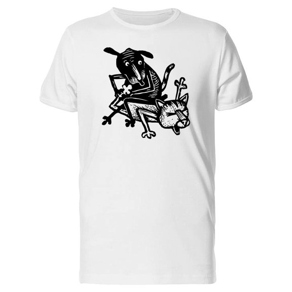 Dog Beating Cat Wrestling Tee Men's -Image by Shutterstock