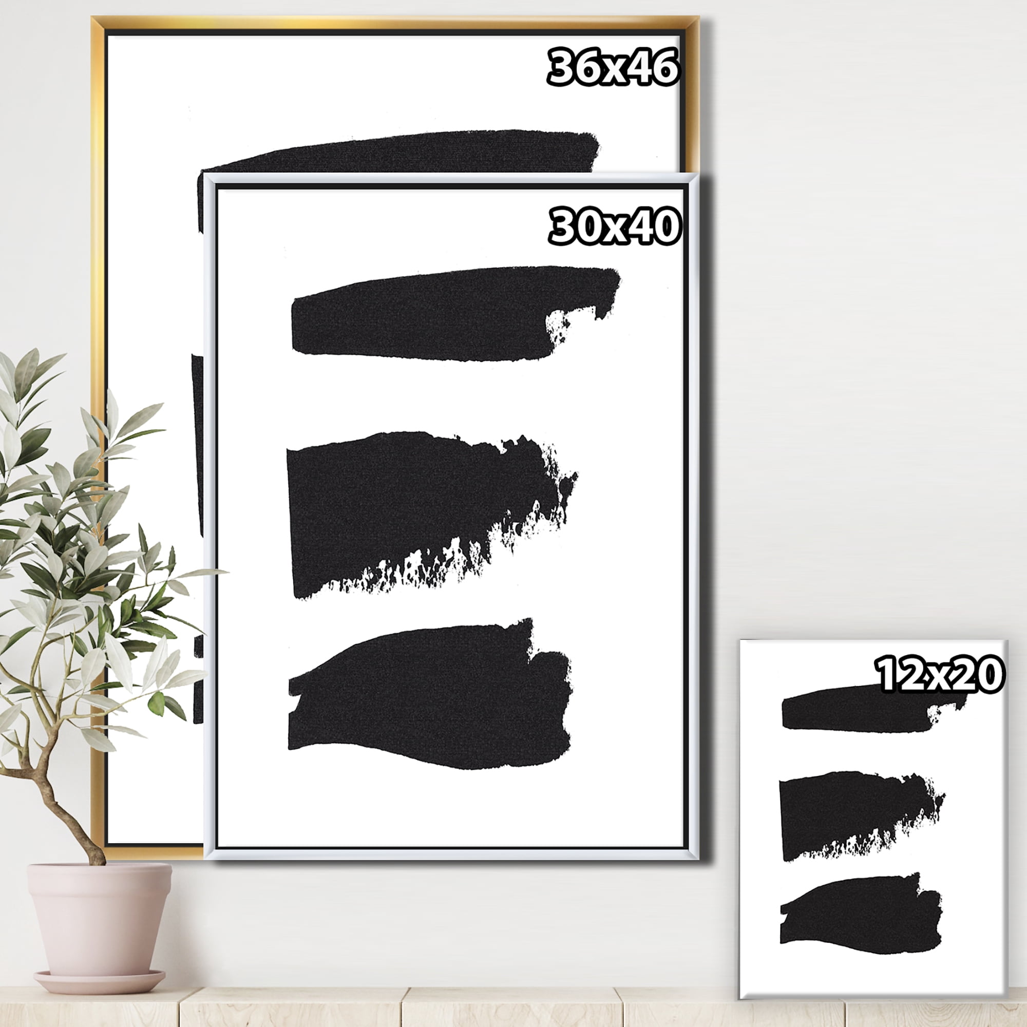 Designart ' Black and White Geometric Company II ' MidCentury Modern Framed Canvas