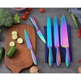 thumbnail image 4 of Kitchen Knife Set 5 Piece WELLSTAR, Razor Sharp German Stainless Steel Blade and Comfortable Handle with Rainbow Titanium Coated, Chef Carving Bread Utility Paring for Cutting and Peeling, Gift Box, 4 of 8