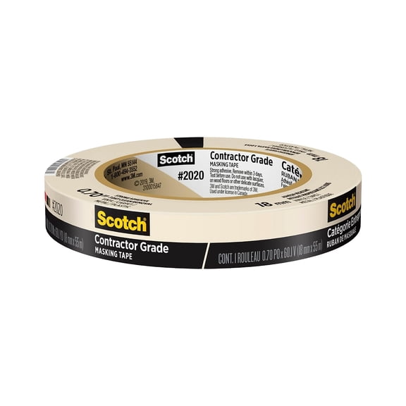 3m 2020-75A-BK Commercial-grade Masking Tape For Production Painting, 0.7" X 60 Yds, Natural, 1/roll