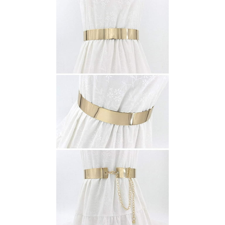 Womens Full Metal Sleek Mirror Plate Waistband Belt Chain Dress Decorated Skinny Golden Silver Belt Walmart