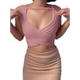 thumbnail image 3 of VISgogo Tops cortos para mujer, cuello halter, sin mangas, cruzado, cruzado, de color sólido, de punto, camiseta delgada para damas VISgogo moda, 3 of 9