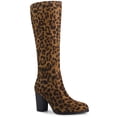 thumbnail image 1 of Unique Bargains Women's Round Toe Block Heeled Knee High Boots Leopard US 10, 1 of 7