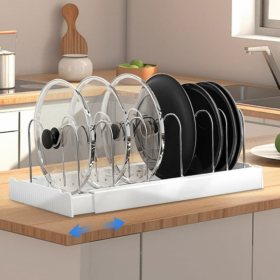 Pots and Pans Organizer Under Cabinet 10 Adjustable Dividers Expandable Pot Pan Lid Holder Organizers Rack inside Cabinet for Kitchen Storage Cookware, Cutting Boards, Lid, Dishes,White