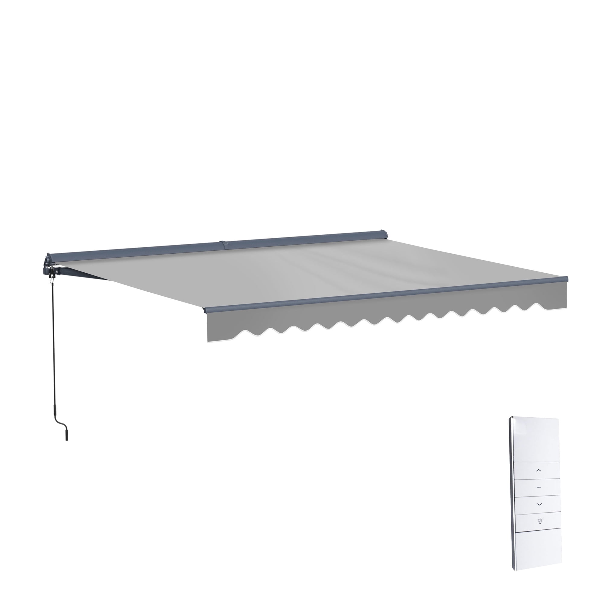 Semi-Cassette Motorized LED Luxury Patio Awning - 12 x 10 Ft - Silver Gray - Moroccan Collection