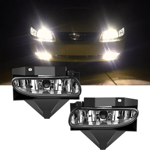 Fog Lights Compatible with Ford Mustang 1999-2004 1999 2000 2001 2002 2003 2004 Fog Light Replacement,with 880 12V 27W Halogen Bulbs(OE Style Clear Lens with Bulbs)