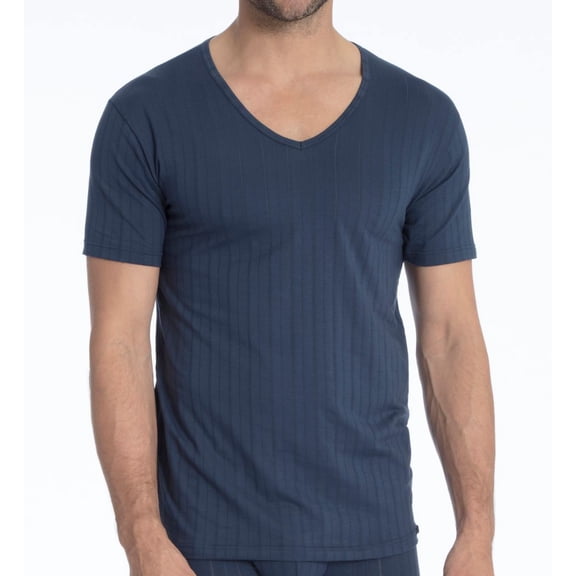 Men's Calida 14986 Pure & Style Quick Dry Pima Cotton V-Neck T-Shirt (Indigo Mood XL)
