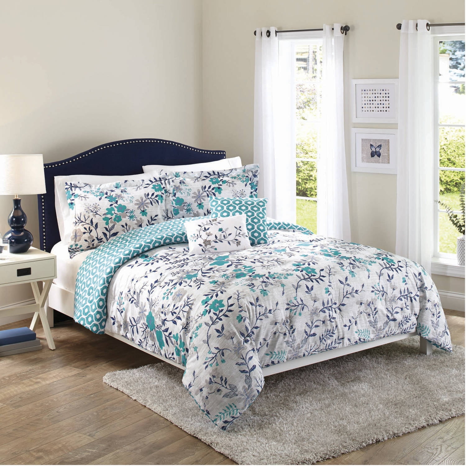 Better Homes Gardens Full Flowers Teal Comforter Set 5 Piece