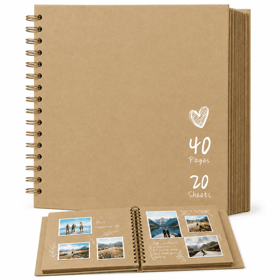 Emlimny 8x8 inch DIY Scrapbook Album Hardcover Kraft Paper Scrap Book Photo Albums 20 Sheets Memory Book for Family, Wedding