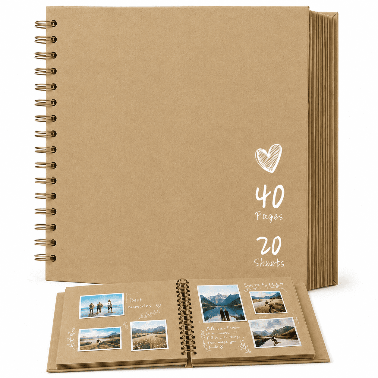Emlimny 8x8 inch DIY Scrapbook Album Hardcover Kraft Paper Scrap Book Photo Albums 20 Sheets Memory Book for Family, Wedding