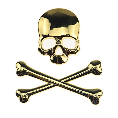 BHYShop Gold 3D Crossbones Skull Metal Logo Emblem Badge Decal Tank Sticker Car Truck