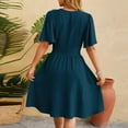 thumbnail image 5 of Ahuyic Womens Casual Dress,Womens Plus Size Dress,Womens Summer Solid Color V Neck Short Sleeve Dress,Dark Blue,L, 5 of 5