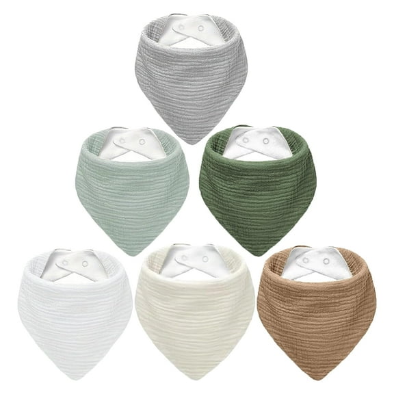 6 Pack Muslin Baby Bibs, Baby Bandana Drool Bibs 100% Cotton for Unisex Boys and Girls, Soft Absorbent Set for Teething and Drooling