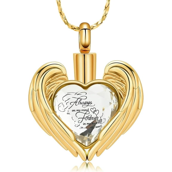 Angle Wings Cremation Jewelry for Ashes Pendant Crystal Heart Urn Necklace with Mini Keepsake Urn Memorial Ash Jewelry
