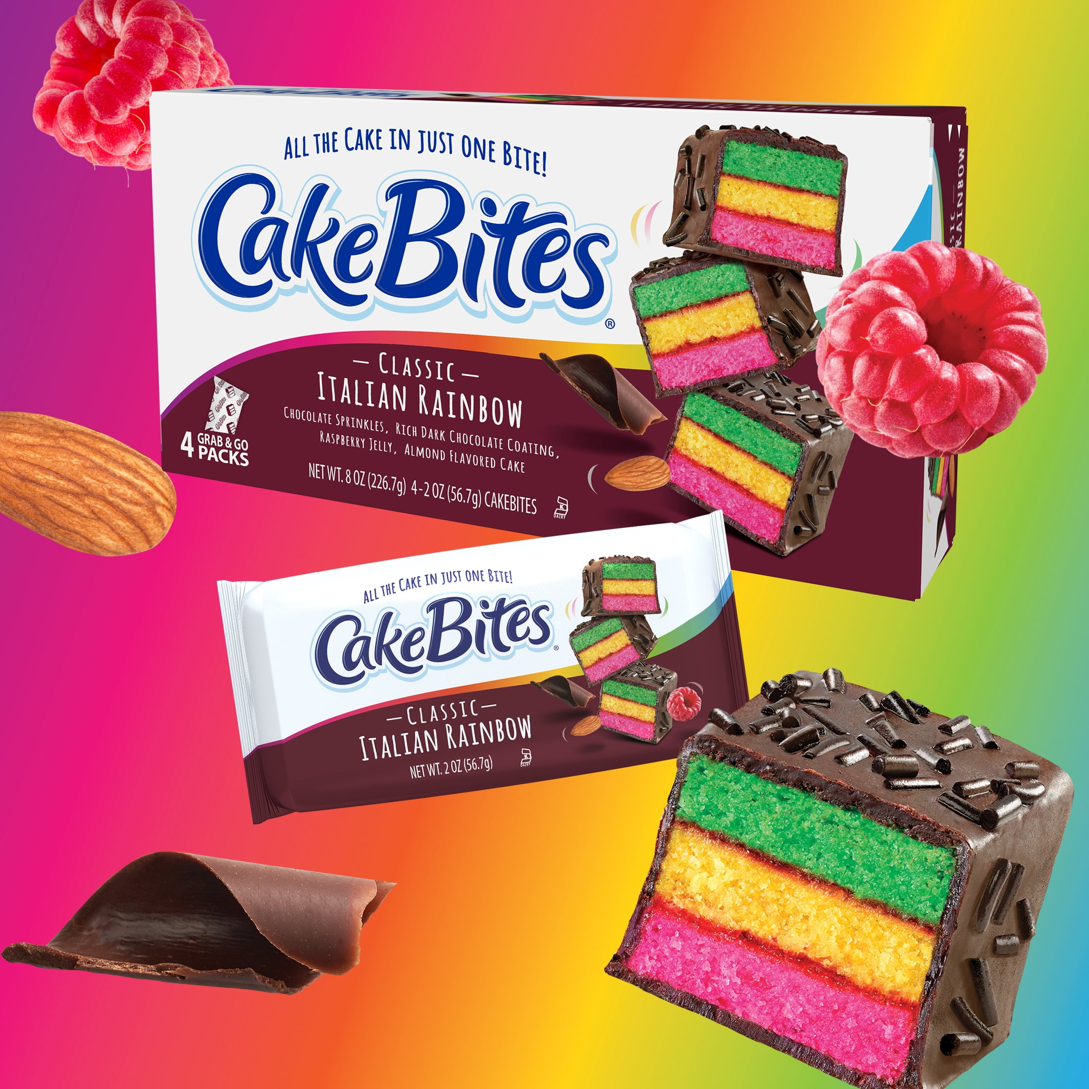 CakeBites Classic Italian Rainbow 4 Grab & Go Cakes, Family Pack