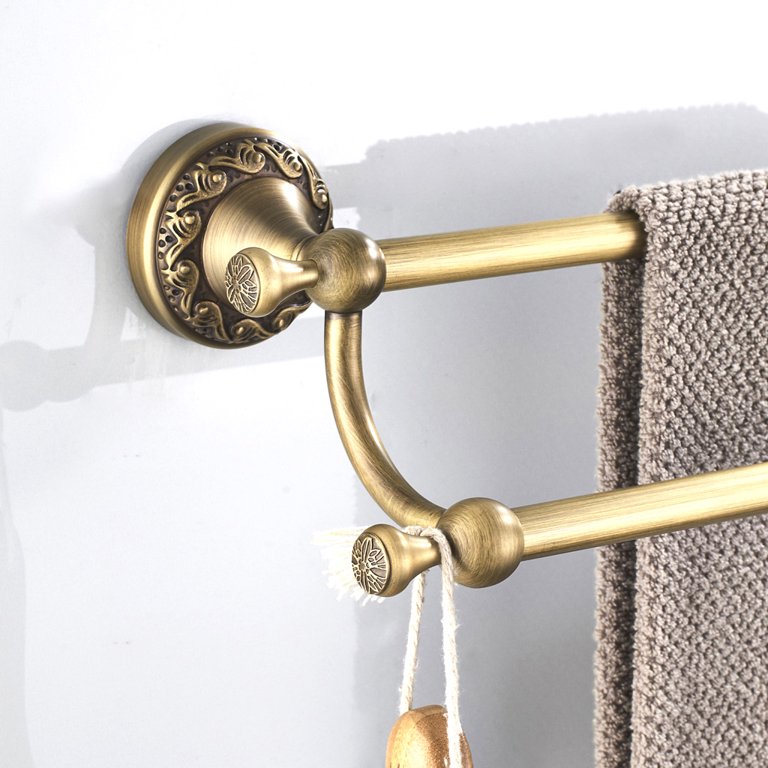Vintage Brass Double Towel Rail Bar Mounted Bathroom Towel Rack