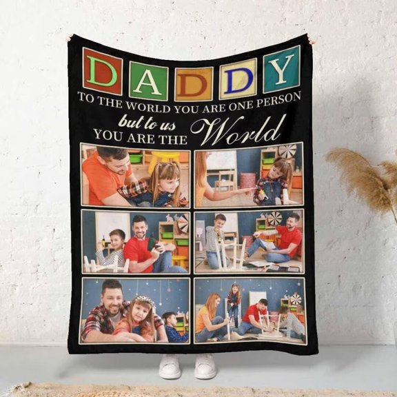 AISENIN Personalized Happy Fathers Day Throw Blanket for Men Black 6 Pictures Bed Blanket Custom Photos Throw Blanket Daddy Blanket Customized Dad Gifts