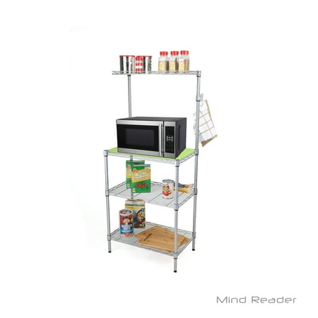 Oven Shelf - Mind Reader 3 Tier Microwave Shelf Counter Unit with Hooks, Silver
