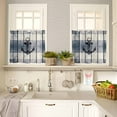thumbnail image 3 of Navy Blue Nautical Kitchen Curtains and Valances Set, 3 Piece Kitchen Curtains Set 24 Inch Length, Coastal Blue Striped Vintage Rod Pocket Curtains Tier Farmhouse Window Curtains, 3 of 6