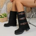 thumbnail image 6 of Women's Chunky Heel Mid Calf Boots, Belt Buckle Suede Platform Leather Boots with Breathable Lining and Lightweight Sole, Trendy Footwear for Daily Leisure, 6 of 8