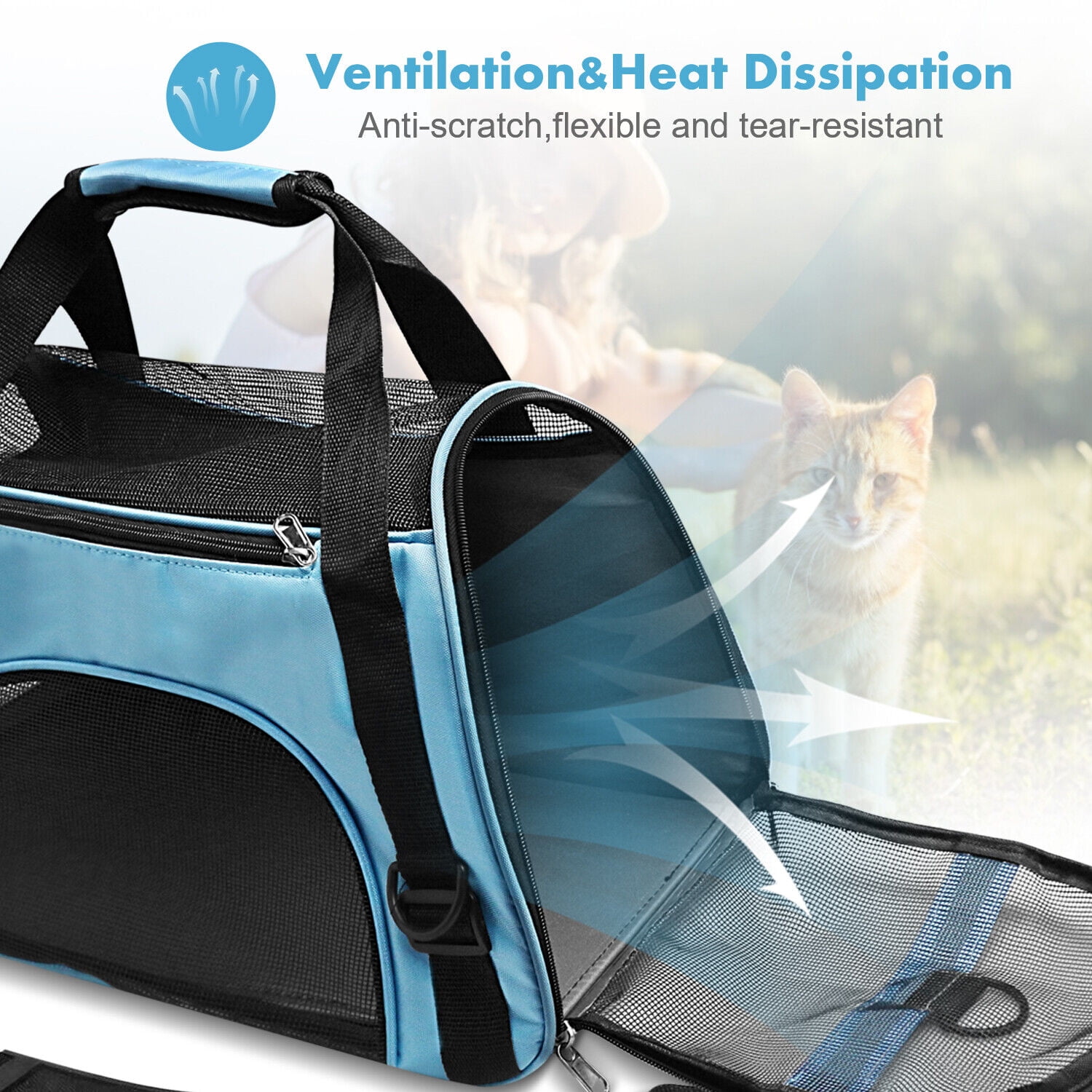 BurgeonNest Cat Carriers for Small Cats Under 15, Small Pet Carrier with  Unique Side Bag,Top Load Small Animal Carrier Soft-Sided Escape Proof with  4