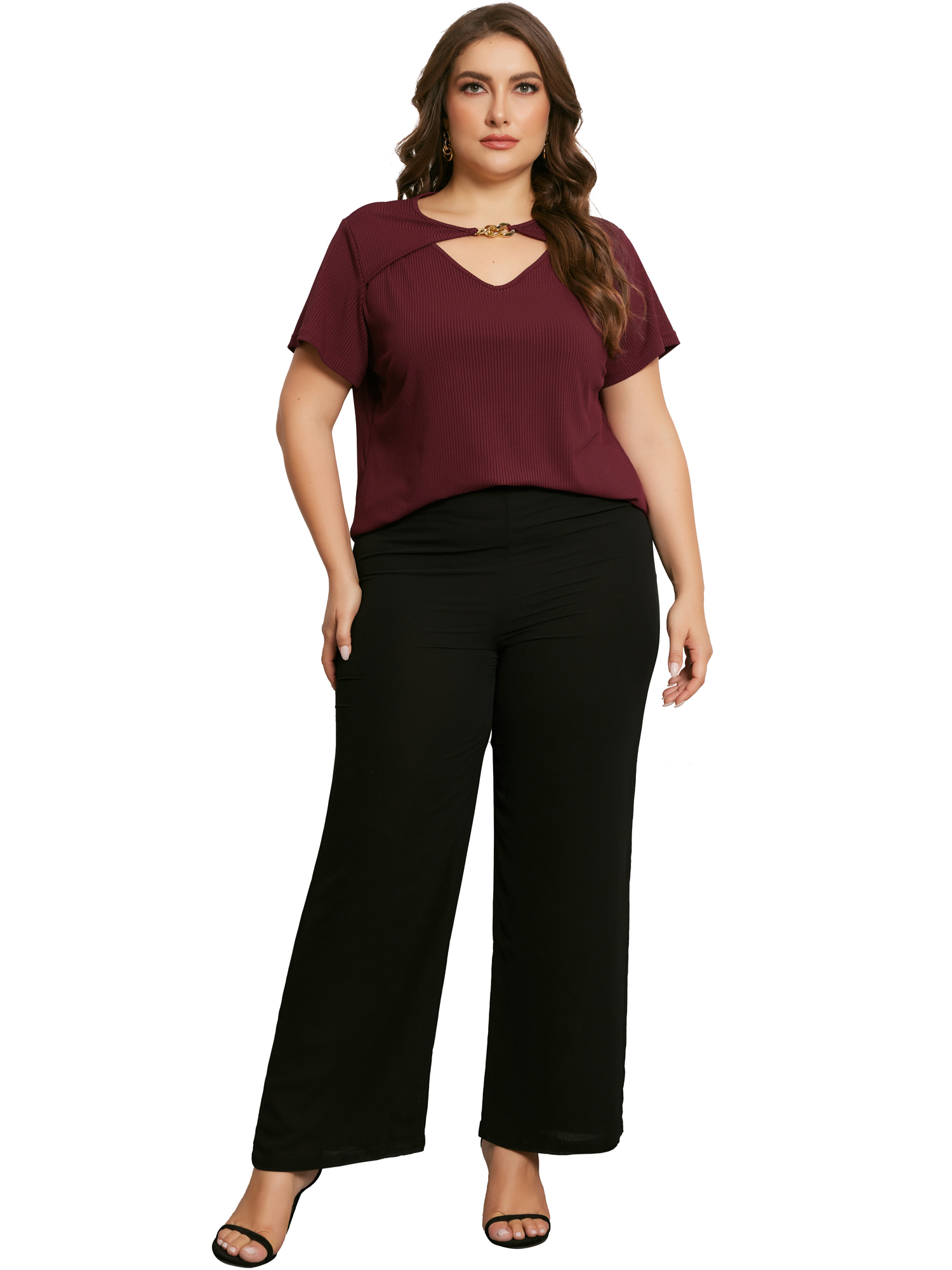 DARING DIVA Women's Plus Fashion Basic Short Sleeve Top 3X Burgundy