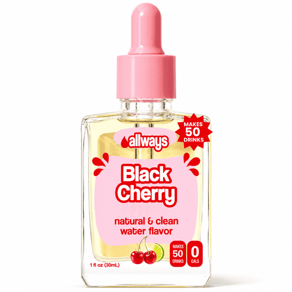 Allways Drops Black Cherry Sugar Free Liquid Water Enhancer, 30 ml Glass Dropper Bottle